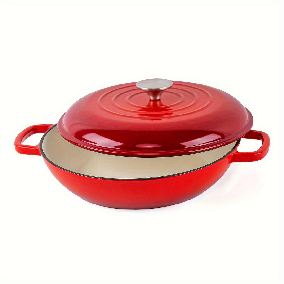 1pc 3qt Cast Iron Enameled Braiser Pan, 11 Inch, No Coating, Versatile For Gas, Oven & Grill, Smooth Surface, Multi-Use Pot For Various Stovetops