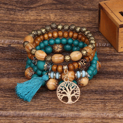 Handmade Turquoise Multilayer Tassel Bracelet - Chic Boho Style with Tree of Life Charm - Elegant Arm Candy for Casual and Special Occasions - Perfect Gift for Women