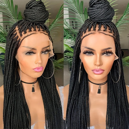 36 Full Lace, 250% Density, Hand-Braided Synthetic Wig - Easy to Wear, Classic Box Braid Style for Women - Long-Lasting, Natural-Looking, and Versatile Hairpiece