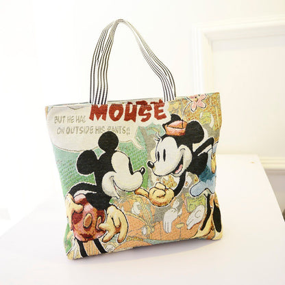 Factory Direct Sales  New Cartoon Mouse Knitted Portable Shoulder Bag Large Capacity Shopping Bag Canvas Bag for Women