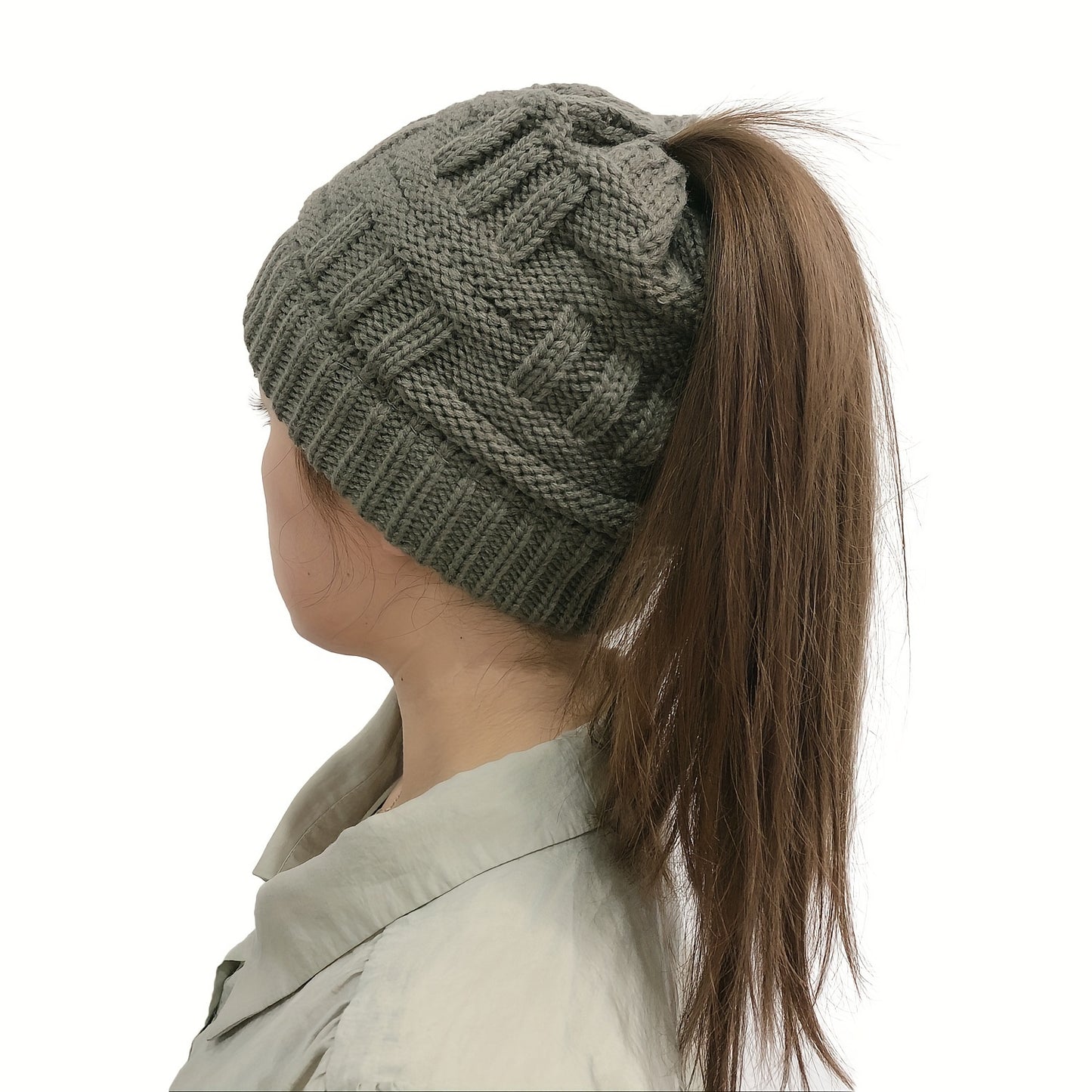 1/2/5pcs Soft & Cozy Knitted Ponytail Beanie Hats - Warm, Thick, Elastic, Versatile Solid Color Winter Caps for Women - Perfect for Outdoor Activities, Daily Wear, and Gift Ideas