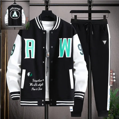 Men's Jacket Sets Letter Print Harajuku Baseball Uniform Casual Single-breasted Hip Hop Sports Two-piece Sets Men's Tracksuits