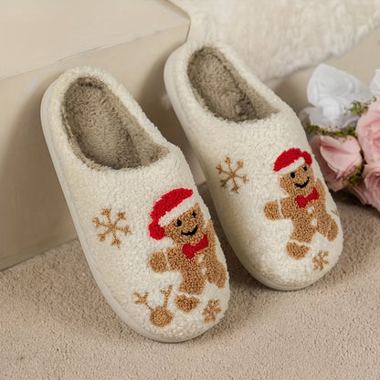 Cute Cartoon Home Warm Slippers, Soft Sole Bedroom Plush Lined Cozy Shoes, Non-slip Floor Mute Christmas Slippers