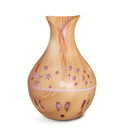 1pc, 130ml Stylish Wood Grain USB Air Humidifier with Star Colorful Night Light - Compact, Whisper-Quiet, Fragrance Diffuser, Humectant, and Air Purifier for Home, Office, Bedroom, Travel - Portable, Easy to Clean, and Energy Efficient