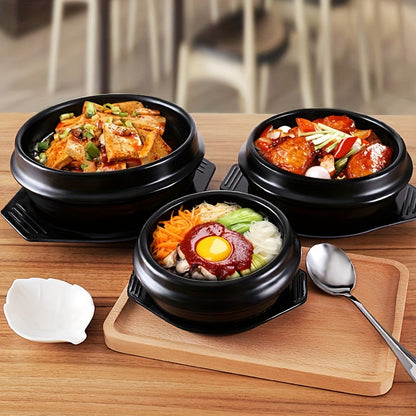 1pc Authentic Korean-Style Stone Ceramic Soup Pot - Heat-Resistant Tray, Non-Stick Glaze, Easy Cleaning, Ideal for Korean Stew, Bibimbap, Broth, and Home Cooking - Round, Durable, and Versatile Kitchenware for Everyday Meals