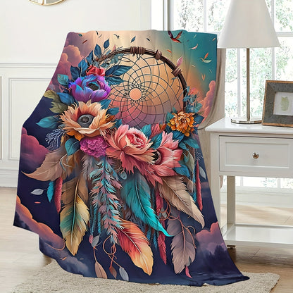 1pc, Flannel Creative Dream Catcher Net Printed Blanket Comfortable And Soft Suitable For Adults With Multiple Specifications Four-season Blanket Air Conditioning Nap Leisure Sofa Small Blanket Printed Blanket