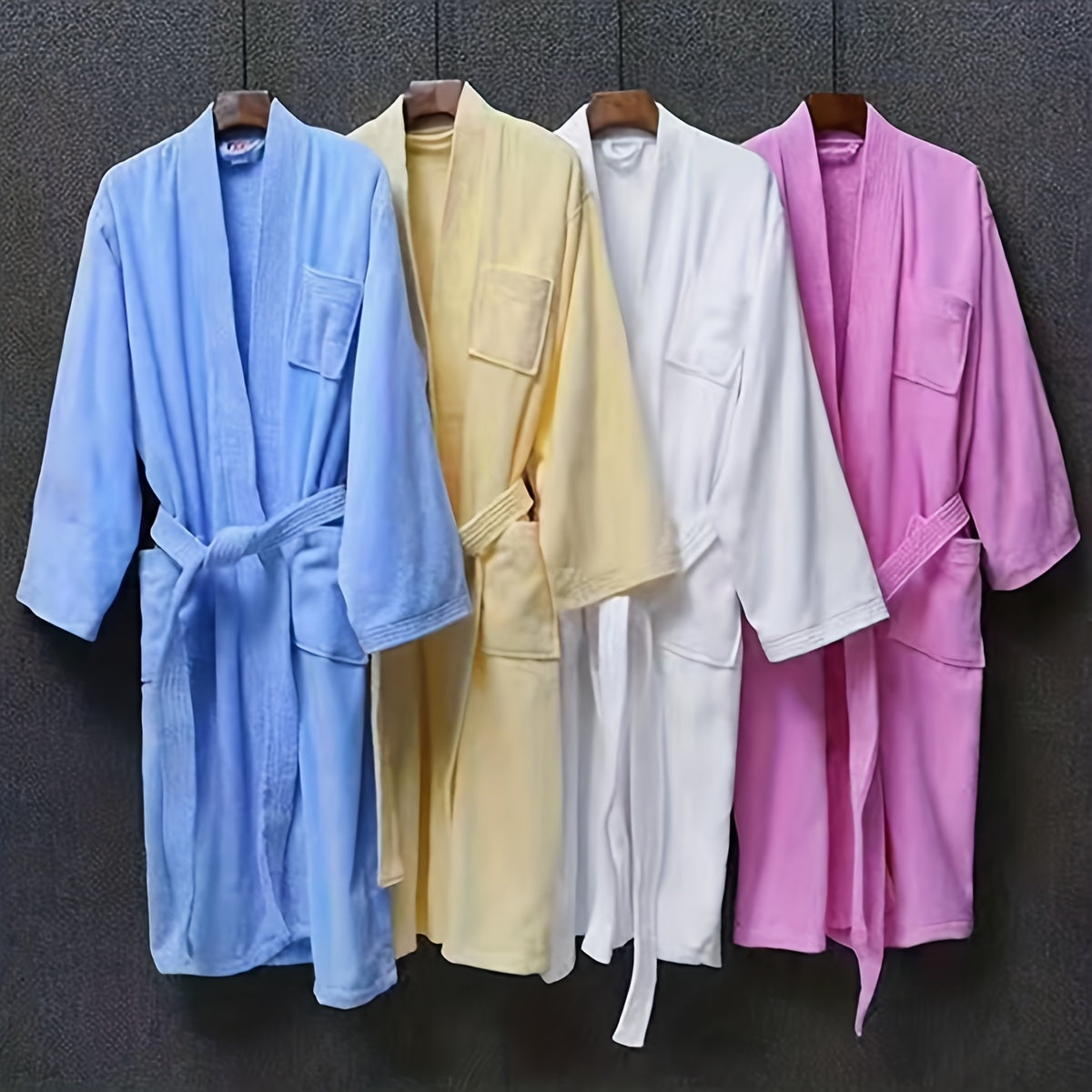 1pc Soft Cotton Bathrobe, Absorbent Long Sleeve Long Bathrobe, Soft Loose Loungewear, Morning Robe For Home Bathroom Bedroom Pool, Bathroom Supplies