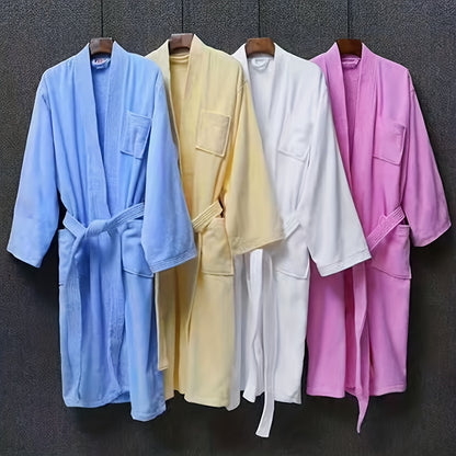 1pc Soft Cotton Bathrobe, Absorbent Long Sleeve Long Bathrobe, Soft Loose Loungewear, Morning Robe For Home Bathroom Bedroom Pool, Bathroom Supplies