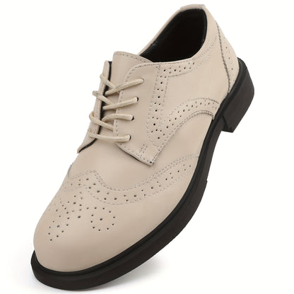 Classic Oxford Style Womens Dress Shoes - Lightweight, Superfine Fiber Upper, Brogue Embellishment, TPR Sole, and Comfortable Plain Toe Design for All-Season Wear