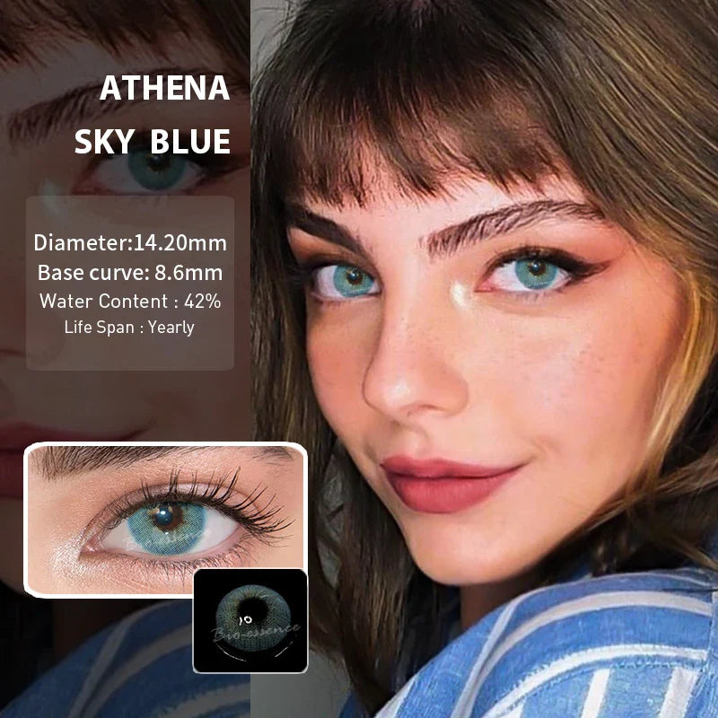 SEALBEER 2pcs/1pair Yearly Color Contact Lenses Athena Lentillas Colores Azules Cosmetics For Eyes Colored Blue Beaute