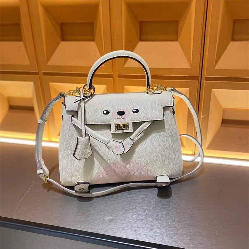 SEALBEER Color matching first layer Kelly bag lychee pattern togo cowhide 2025 new leather fashion casual single shoulder oblique span women's bag