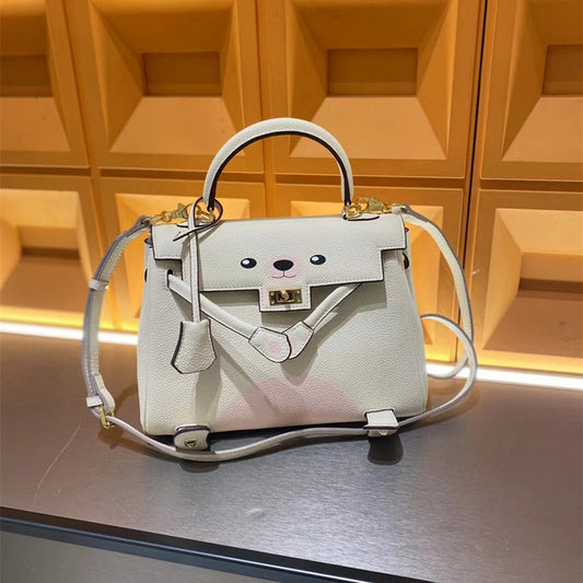 SEALBEER Color matching first layer Kelly bag lychee pattern togo cowhide 2025 new leather fashion casual single shoulder oblique span women's bag