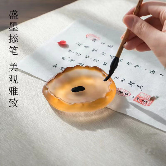 Glazed brush pen licking small ink disc, Chinese painting paint disc, palette glass ink disc, national style calligraphy pen washing ink pool