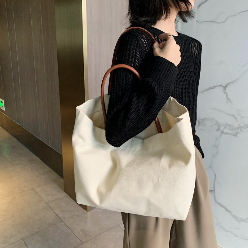 Korean Style Large Capacity Idle Style Ins Hand Shoulder Bag Environmental Protection Shopping Bag Simple Artistic Canvas Bag Schoolbag for Women