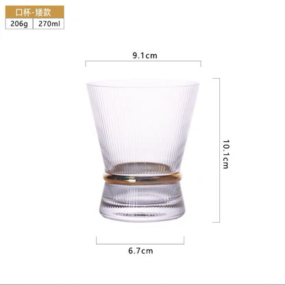 Light Luxury Cocktail Glass Premium Gold Belt Vertical Pattern Wine Glass Champagne Glass Decanter Crystal Glass Water Glass