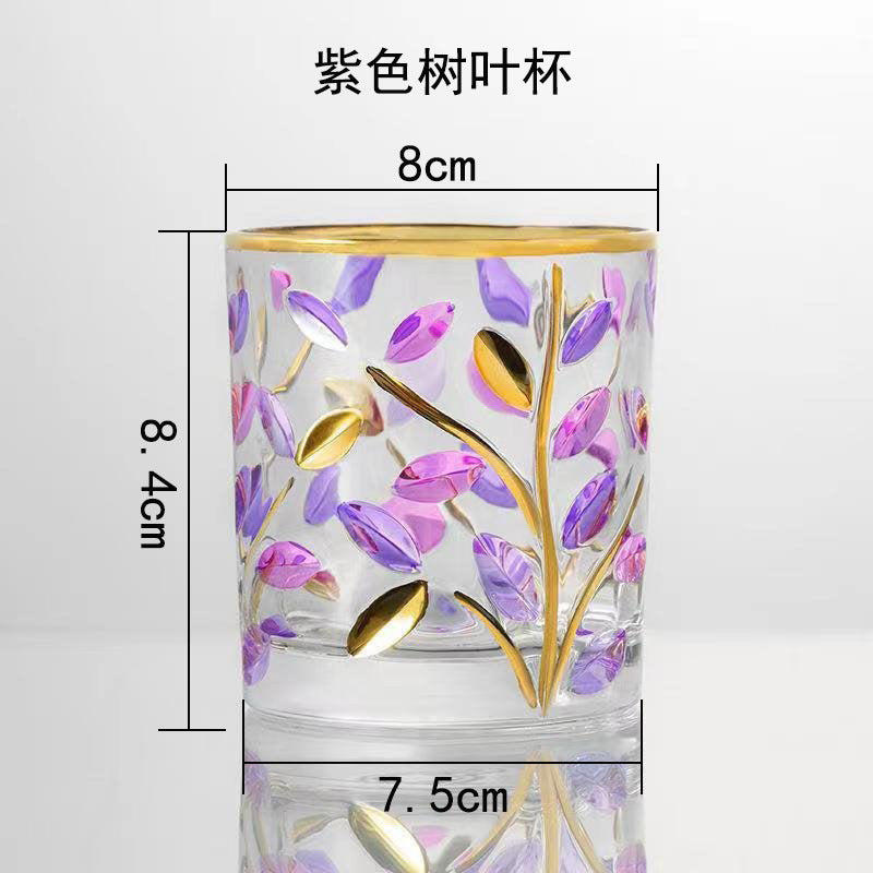 High-value Italian water cup, leaf pattern, hand-painted gold, colored crystal glass, whiskey, Popular wine, beverage cup