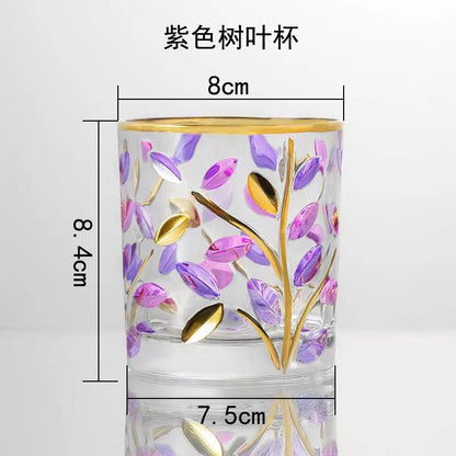 High-value Italian water cup, leaf pattern, hand-painted gold, colored crystal glass, whiskey, Popular wine, beverage cup