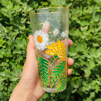 Hand-painted hammer crystal glass, home creative ins style, flower glass water cup, high-value women's gift