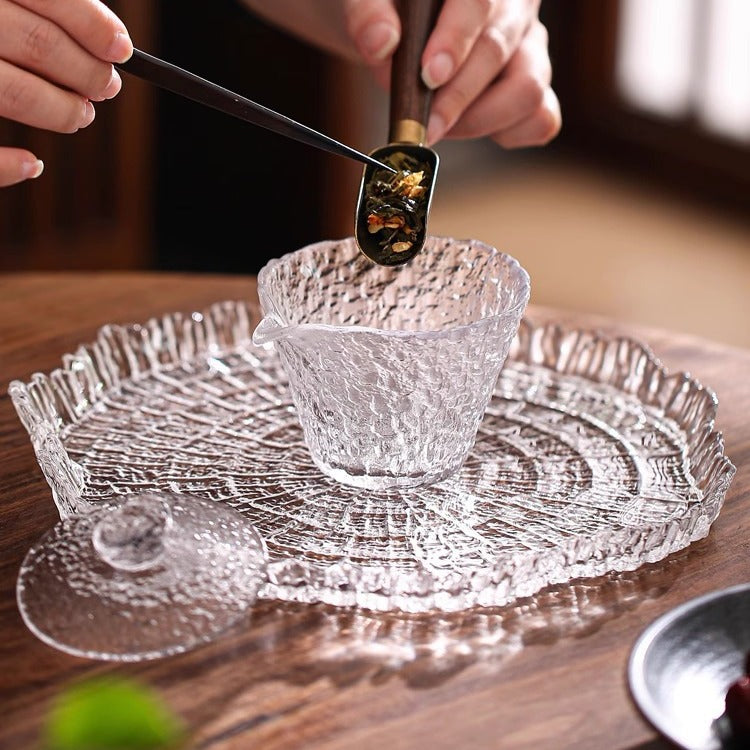 Annual ring glass plate fruit plate handmade household transparent snack fruit plate high value kung fu tea set tea tray