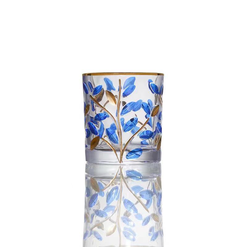 High-value Italian water cup, leaf pattern, hand-painted gold, colored crystal glass, whiskey, Popular wine, beverage cup