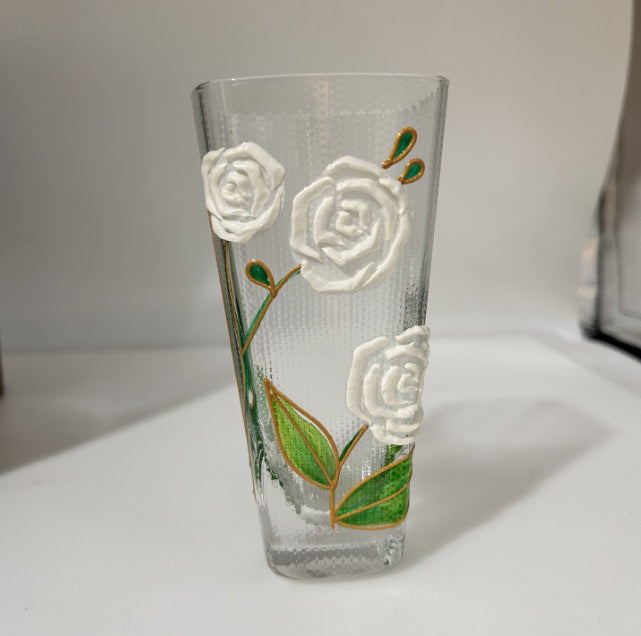 Hand-painted hammer crystal glass, home creative ins style, flower glass water cup, high-value women's gift