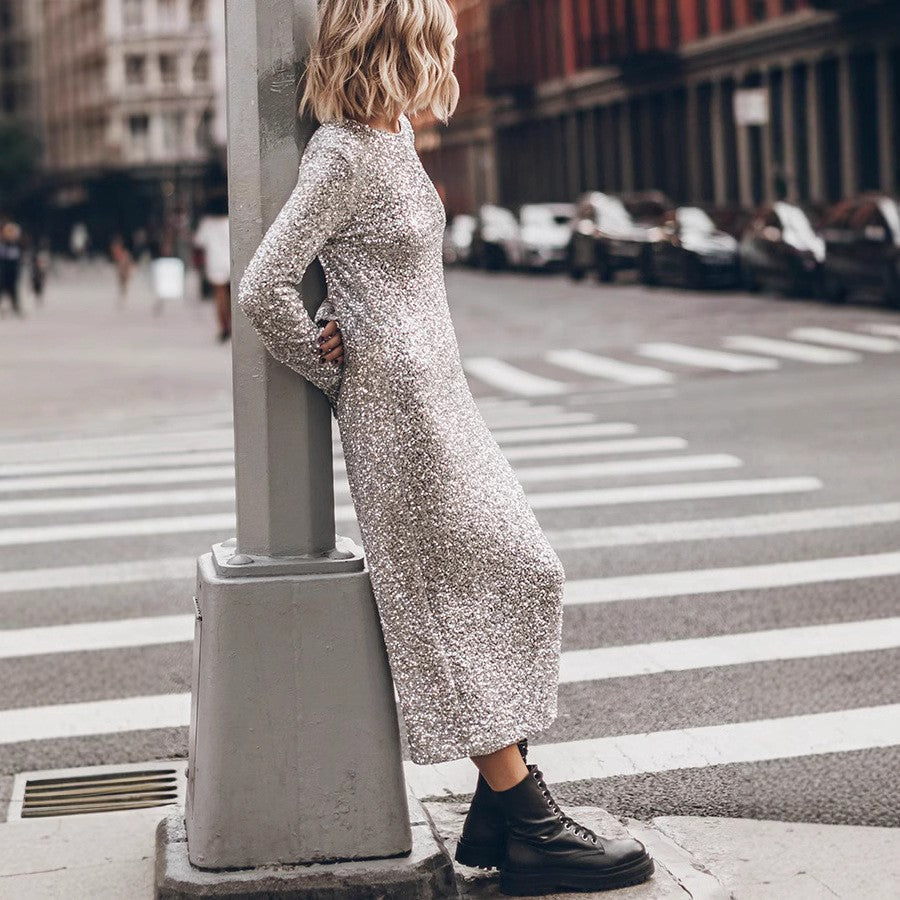 2025 independent station ins 2025 New new simple beads street style fashion long-sleeved dress