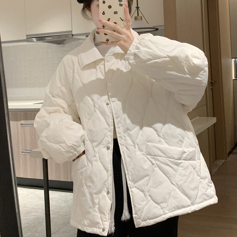 Blue down jacket women's short warm 2023 autumn and winter white duck down new casual light jacket bread clothes