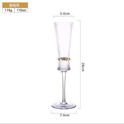 Light Luxury Cocktail Glass Premium Gold Belt Vertical Pattern Wine Glass Champagne Glass Decanter Crystal Glass Water Glass