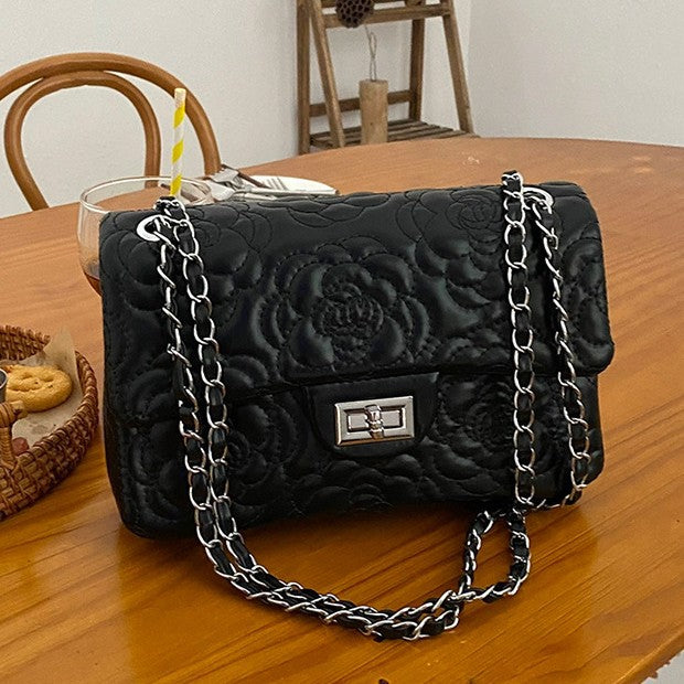 SEALBEER 2025 new first-layer sheepskin small fragrant camellia single shoulder genuine leather rhombus women's bag high-end messenger chain bag