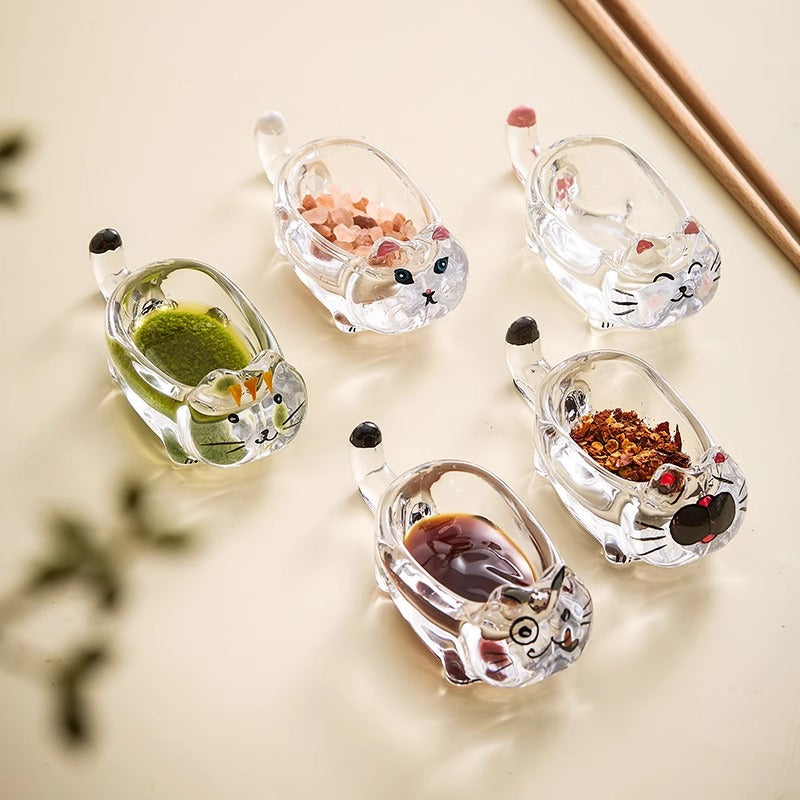 Cat crystal glass dipping saucer household exquisite cute small saucer high-end chopstick bracket vinegar saucer soy sauce saucer