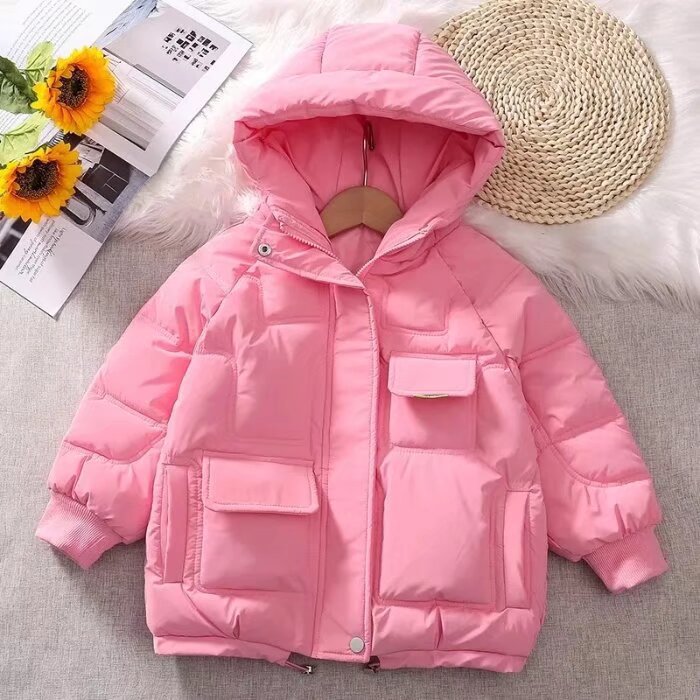 Girls' cotton-padded clothes winter 2023 new foreign style medium and large girls thickened down cotton-padded clothes girls' older children's hooded cotton-padded jacket winter