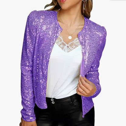 2025 New spring new 2025 women's clothing fashion stand-up collar color matching sequined jacket short casual versatile small coat