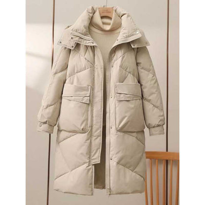 2023 new medium and long green down cotton-padded clothes women's loose cotton-padded clothes winter thickened warm large-size cotton-padded jacket