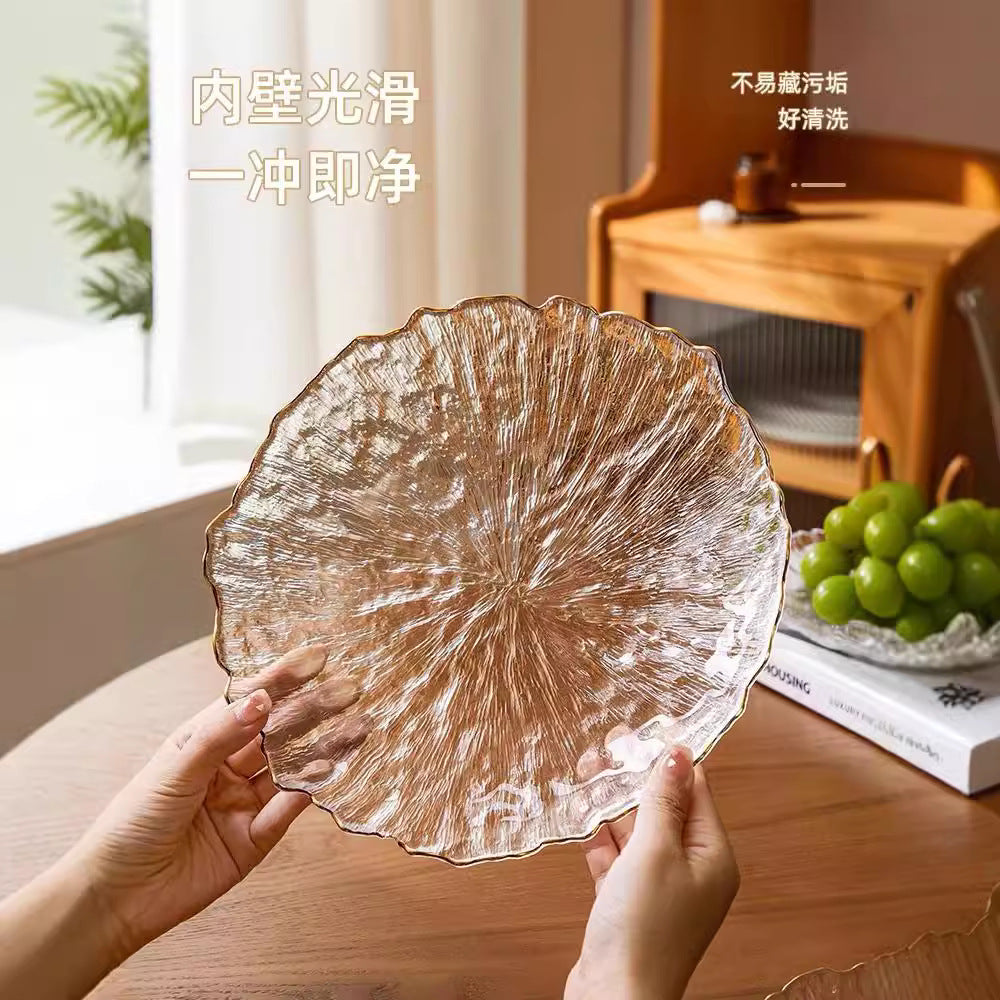 Glass dried fruit plate snacks placed in the front desk fruit plate household living room high value high-end candy light luxury plate transparent