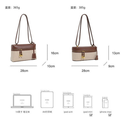 SEALBEER Hot trade New bag women's retro box bag LP lunch box bag splicing canvas shoulder bag fashionable versatile messenger bag