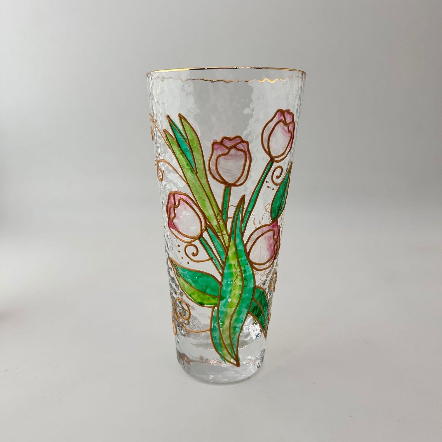 Hand-painted hammer crystal glass, home creative ins style, flower glass water cup, high-value women's gift