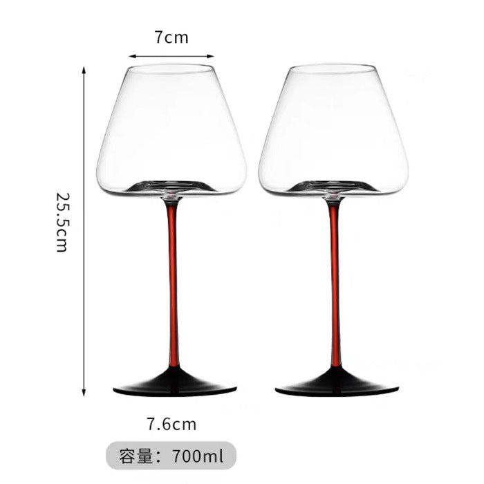 Light luxury red wine glass Burgundy wine glass crystal red rod black background wine glass set high-end household wine glass wholesale