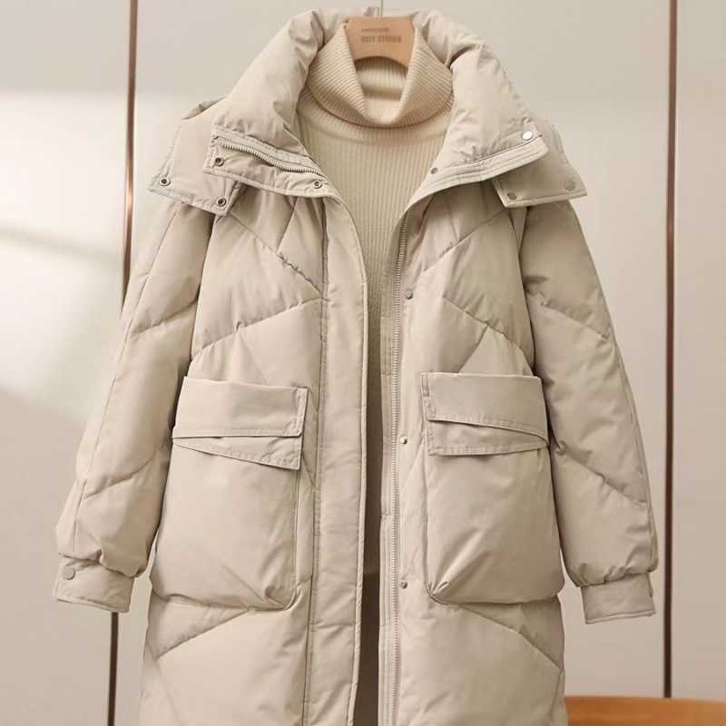 2023 new medium and long green down cotton-padded clothes women's loose cotton-padded clothes winter thickened warm large-size cotton-padded jacket