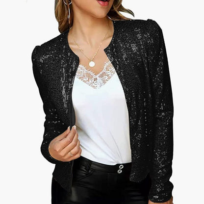 2025 New spring new 2025 women's clothing fashion stand-up collar color matching sequined jacket short casual versatile small coat