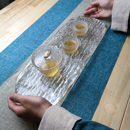 Factory thickened glass Kung Fu tea set tray simple tree pattern pot bearing Japanese dry brewing table tea tray table integrated wholesale