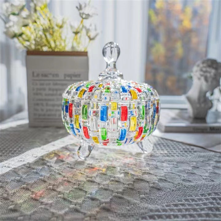 Thickened crystal glass candy jar, colored woven fruit plate, high value hand-painted glass, water cup wholesale