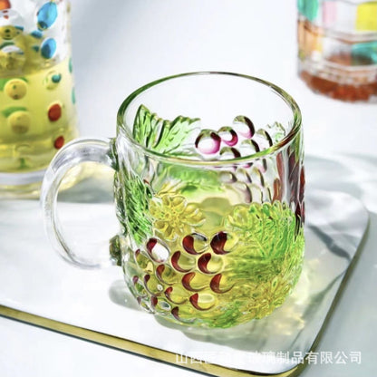 Stained glass water cup female thickened crystal handle cup handmade painted beer cup household high value juice cup