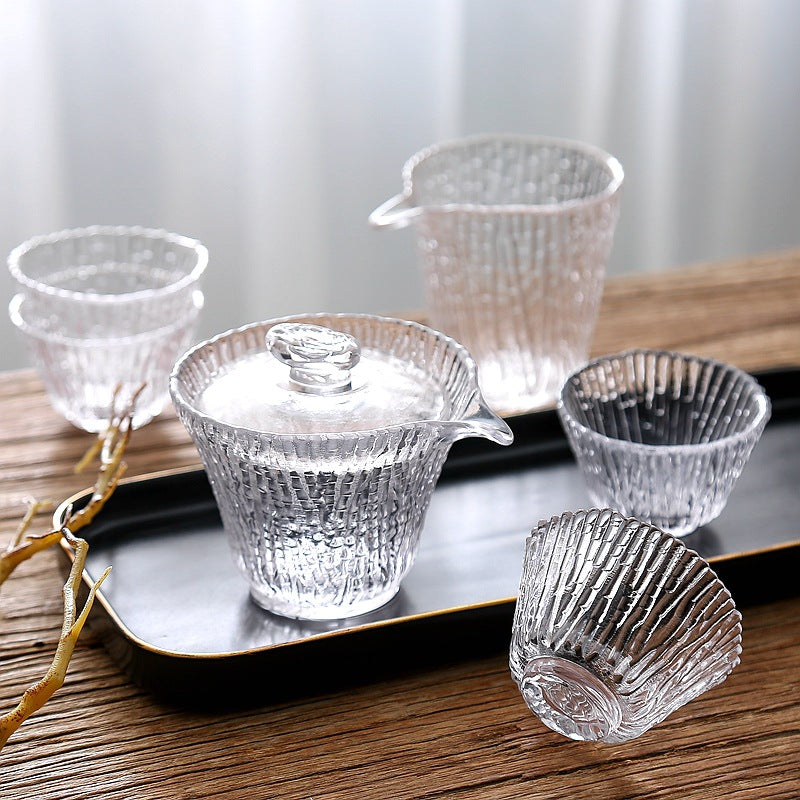 Chinese glass kung fu tea set tea master cup bamboo joint thickened fair cup cover bowl tea set gift box wholesale