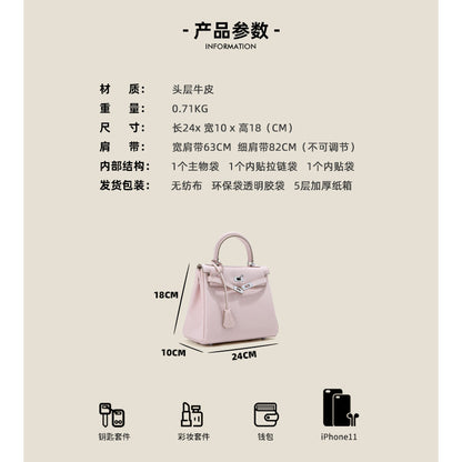 SEALBEER Autumn and winter new pink popular togo first layer cowhide inner seam platinum bag single shoulder crossbody portable women's bag