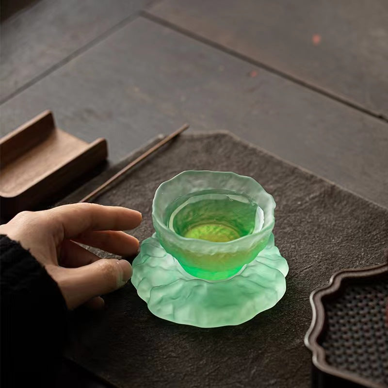 Japanese-style glazed tea cup women's sake cup handmade coaster glass cup Chinese style teacup master cup set