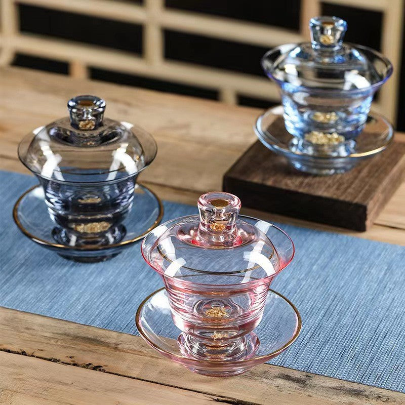 Chinese handmade light luxury cover bowl gold foil fair cup glass tea cup kung fu tea set gifts master cup wholesale