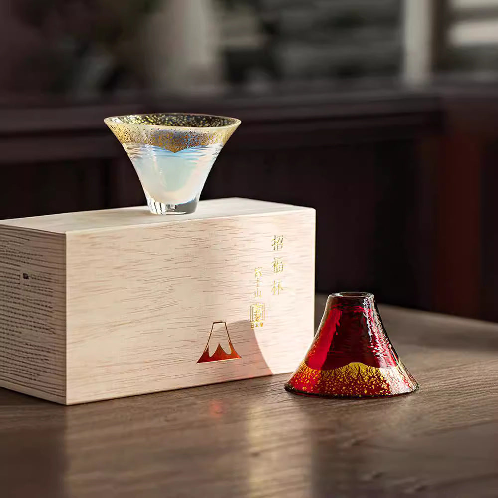 Fuji Mountain Zhaofu Cup Gold Foil Crystal Glass Sake Cup Premium Japanese-style small wine glass High value gift belt box