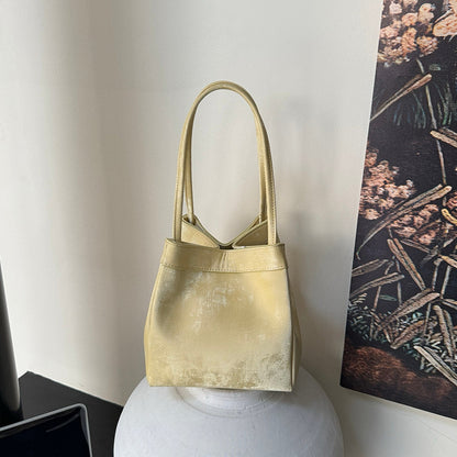 SEALBEER Guofeng New Chinese Bag Cowhide Satin Vegetable Basket Bag Women's Bucket Bag popular New Shoulder Crossbody Tip Bag