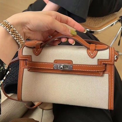 SEALBEER Kelly bag women's bag fashion messenger bag women's 2025 new simple commuter contrasting color portable small square bag canvas bag