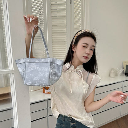 SEALBEER Guofeng New Chinese Bag Cowhide Satin Vegetable Basket Bag Women's Bucket Bag popular New Shoulder Crossbody Tip Bag